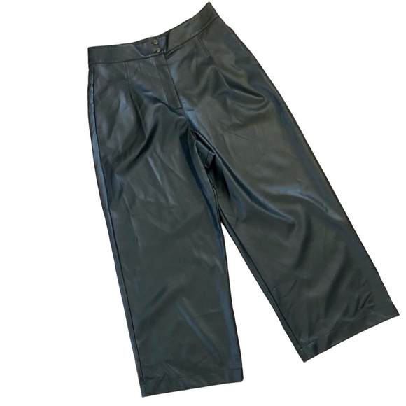 French Connection Wide Leg Trousers Faux Leather Black "Crolenda" Style Size 12 - Picture 4 of 14